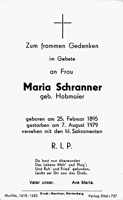 Sterbebildchen Maria Schranner, *25.02.1895 †07.08.1979