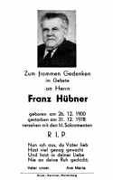 Sterbebildchen Franz Hbner, *26.12.1900 †31.12.1978