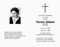 Sterbebildchen Therese Gebhard, *12.03.1908 †16.07.1980