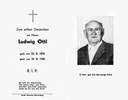 Sterbebildchen Ludwig Ottl, *22.08.1894 †24.08.1980
