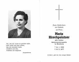 Sterbebildchen Maria Hirschpointner, *14.01.1923 †14.08.1977
