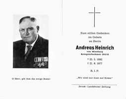 Sterbebildchen Andreas Heinrich, *25.05.1892 †21.06.1977