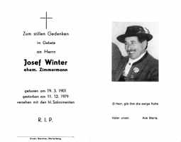 Sterbebildchen Josef Winter, *19.03.1901 †11.12.1979