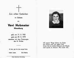Sterbebildchen Vevi Hobmeier, *11.05.1931 †29.04.1979