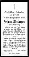 Sterbebildchen Johann Kleeberger, *14.09.1886 †17.03.1955