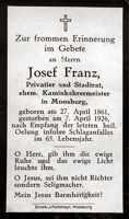 Sterbebildchen Josef Franz, *1861 †1926