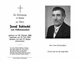 Sterbebildchen Josef Schlecht, *30.10.1898 †12.06.1976