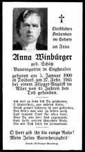 Sterbebildchen Anna Winb�rger, *05.01.1900 †27.02.1945