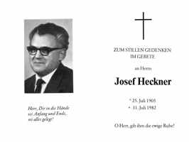 Sterbebildchen Josef Heckner, *25.07.1905 †31.07.1982