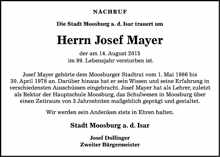 Nachruf Josef Mayer, *31.01.1916 †14.08.2015
