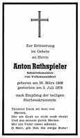 Sterbebildchen Anton Rathspieler, *29.03.1906 †03.07.1978