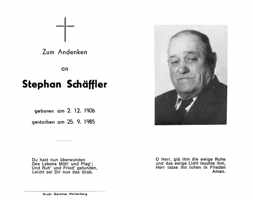 Sterbebildchen Stephan Schffler, *02.12.1906 †25.09.1985
