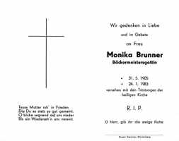Sterbebildchen Monika Brunner, *31.05.1905 †23.01.1983