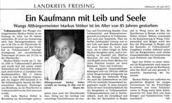 Altbürgermeister von Wang Markus Stöber *11.04.1926 †17.07.2011