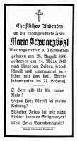 Sterbebildchen Maria Schwarzbzl, *25.08.1866 †14.03.1943