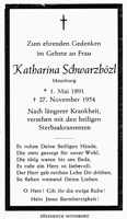 Sterbebildchen Katharina Schwarzbzl, *01.05.1891 †27.11.1954