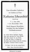 Sterbebildchen Katharina Schwarzb�zl, *01.05.1891 †27.11.1954