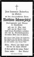 Sterbebildchen Matthias Schwarzbzl, *19.05.1865 †30.04.1950