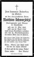 Sterbebildchen Matthias Schwarzb�zl, *19.05.1865 †30.04.1950