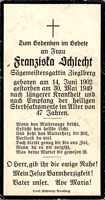Sterbebildchen Franziska Schlecht, *14.06.1902 †30.05.1949