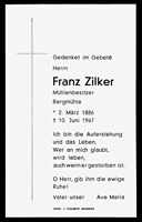 Sterbebildchen Franz Zilker, *02.03.1886 †10.06.1967