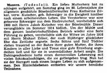 Zeitung - Katharina Zilker *07.10.1877 †02.02.1957