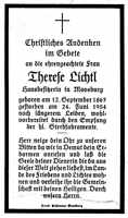 Sterbebildchen Therese Lichtl *12.09.1867 †24.06.1954