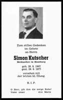 Sterbebildchen Simon Kutscher, *28.08.1907 †29.09.1977