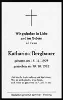 Sterbebildchen Katharina Bergbauer, *18.11.1909 †20.10.1982