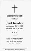 Sterbebildchen Josef Kutscher, *24.09.1908 †21.05.1983