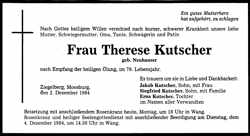 Todesanzeige Therese Kutscher, *05.10.1906 †02.12.1984