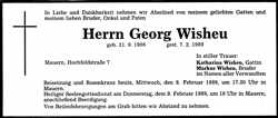 Todesanzeige Georg Wisheu, *21.09.1906 †07.02.1989