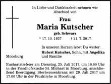 Todesanzeige Maria Kutscher, *17.10.1937 †21.07.2017