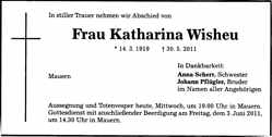 Todesanzeige Katharina Wisheu *14.03.1919 †30.05.2011