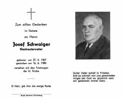 Sterbebildchen Josef Schwaiger, *27.05.1907 †16.06.1984
