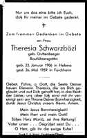 Sterbebildchen Theresia Schwarzbzl *22.01.1906 †26.05.1959