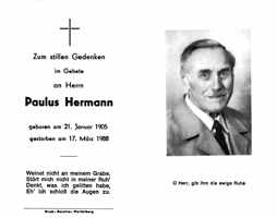 Sterbebildchen Paulus Hermann, *21.01.1905 †17.03.1988
