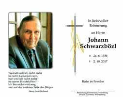 Sterbebildchen Johann Schwarzbözl, *24.06.1936 †02.10.2017