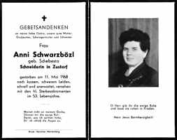 Sterbebildchen Anni Schwarzbzl, *1915 †11.05.1968