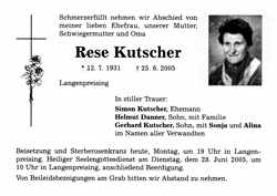 Todesanzeige Resi Kutscher *12.07.1931 †25.06.2005
