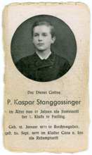 Sterbebildchen P. Kaspar Stanggassinger, *12.01.1871 †26.09.1899