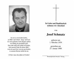 Sterbebildchen Josef Schmatz, *01.10.1939 †27.01.1999