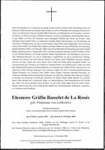 Todesanzeige Eleonore Gräfin Basselet de La Rosée, *06.01.1916 †15.11.2000