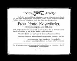 Todesanzeige Maria Mayerthaler, *1886 †03.05.1927