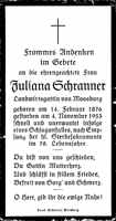 Sterbebildchen Juliana Schranner, *14.02.1876 †04.11.1953