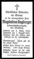 Sterbebildchen Magdalena Sagberger *05.03.1905 †01.08.1940
