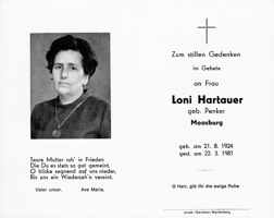 Sterbebildchen Loni Hartauer, *21.08.1924 †22.03.1981