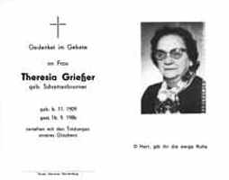Sterbebildchen Theresia Grieer, *06.11.1909 †16.09.1986
