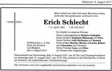 Todesanzeige Erich Schlecht, *11.04.1925 †29.07.2017