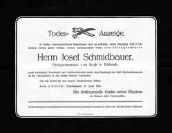 Todesanzeige Josef Schmidbauer, *1852 †12.04.1932